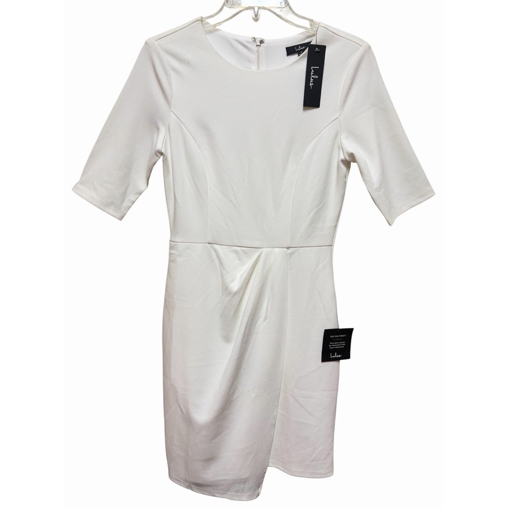 Lulus White Pleated Sheath Dress Scoop Neck Short Sleeve Women's Size S HL1249